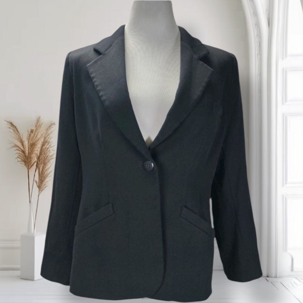 Armani Collezioni Black Wool Blazer Size 12 Italy Notch Lapel Single Button